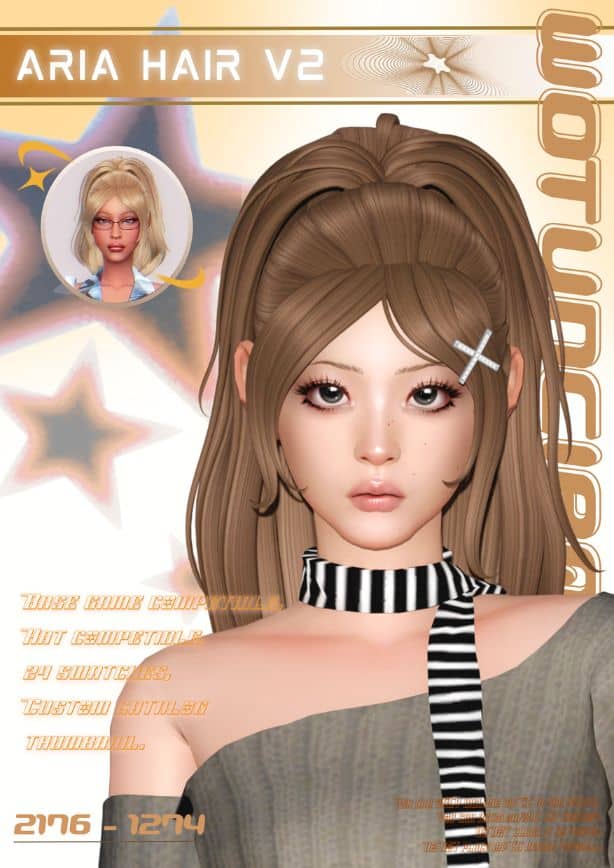 female sims with a high ponytail and long bangs