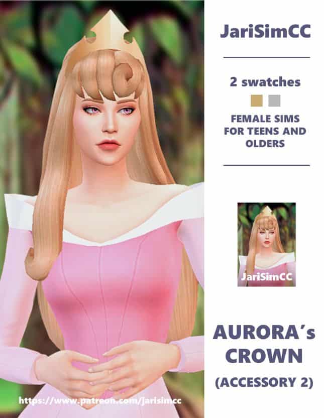 Aurora sim with blond hair and a gold crown