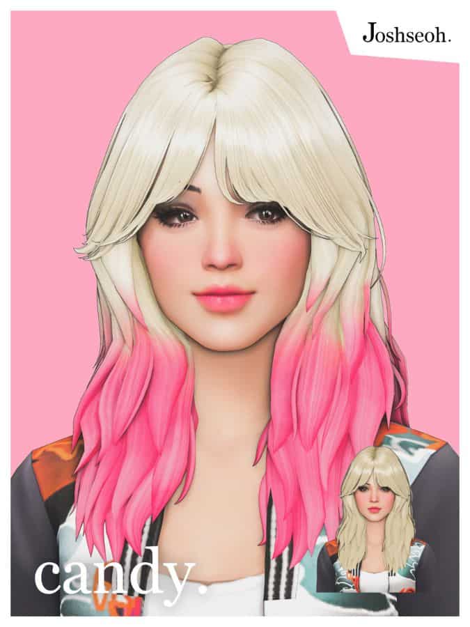 blond female sim with ombré pink ends