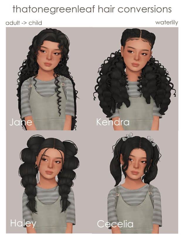 four female child sims with different hairstyles