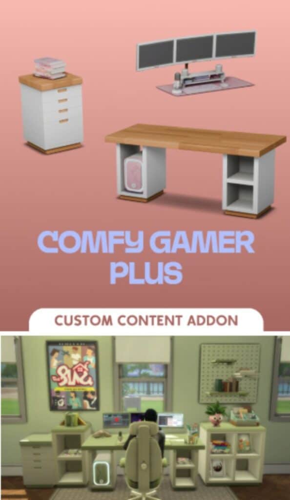 collage of gaming room furniture and setup