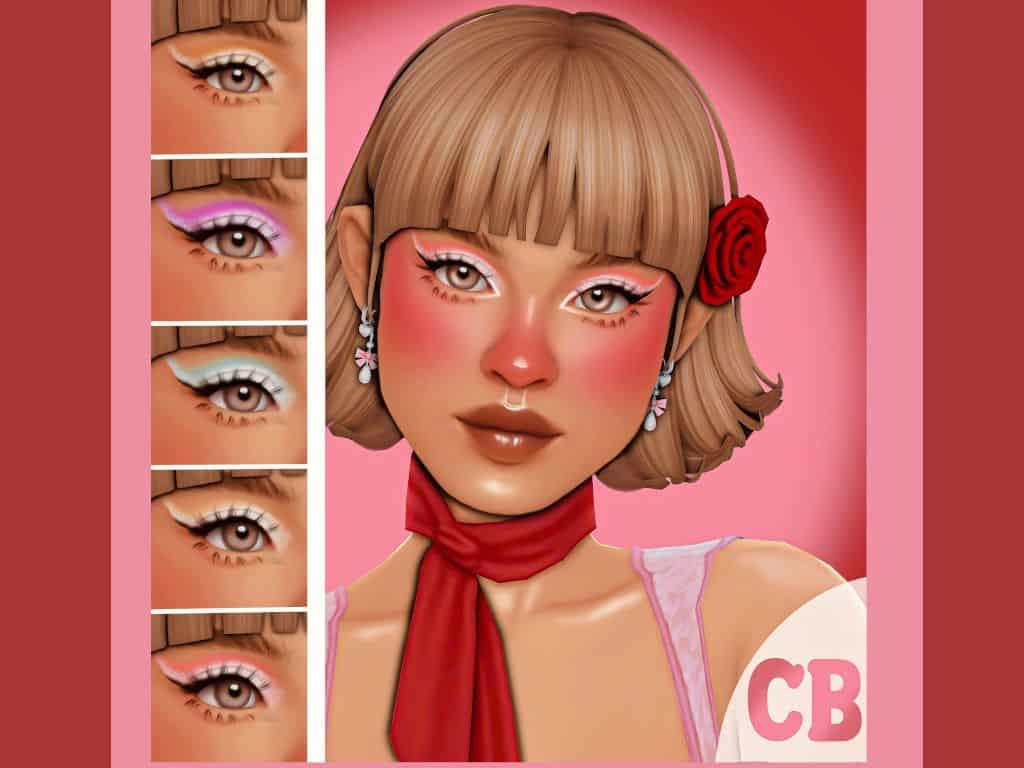 female sim with white winged eyeshadow