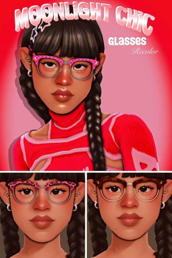 female sims wearing glasses with patterned upper frames