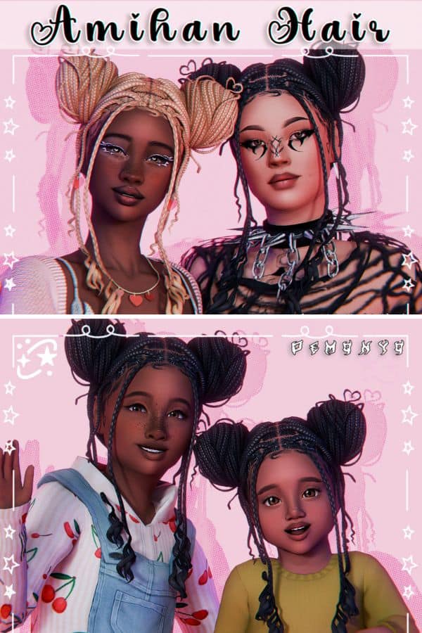 black female sims of different ages with braided buns