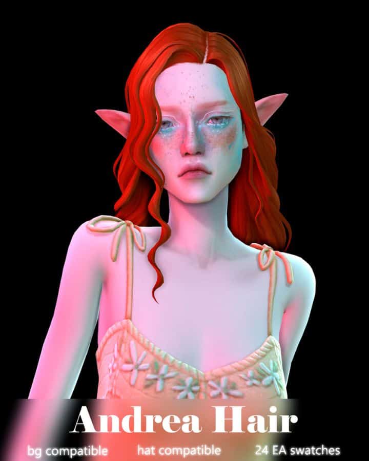 female sim with long red hair and pointy ears