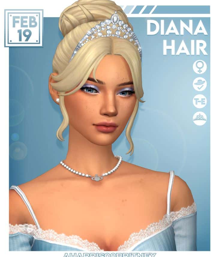 blond female sim with an updo and tiara