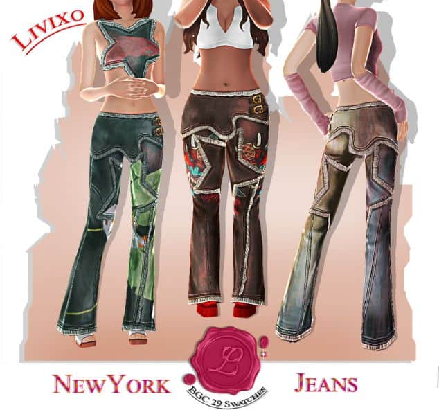 sims modeling jeans with patches