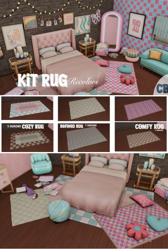 collage of bedroom rugs