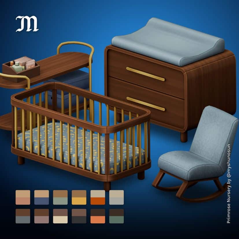 infant bedroom furniture in brown and blue