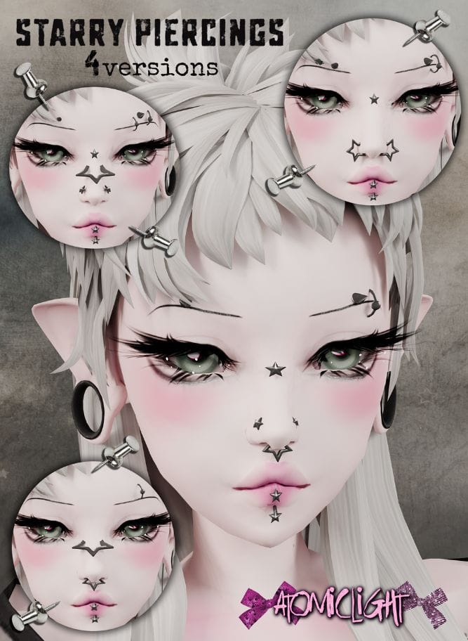 female sim with multiple facial piercings