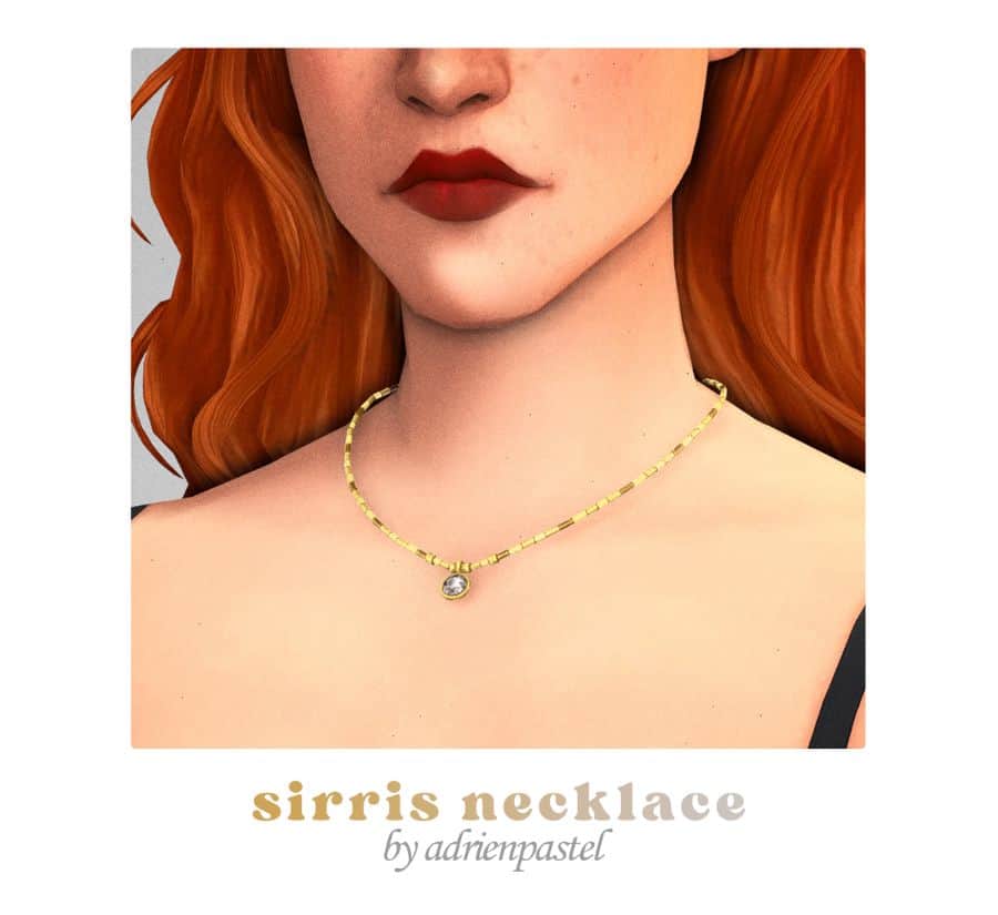 sim wearing a gold necklace with a diamond