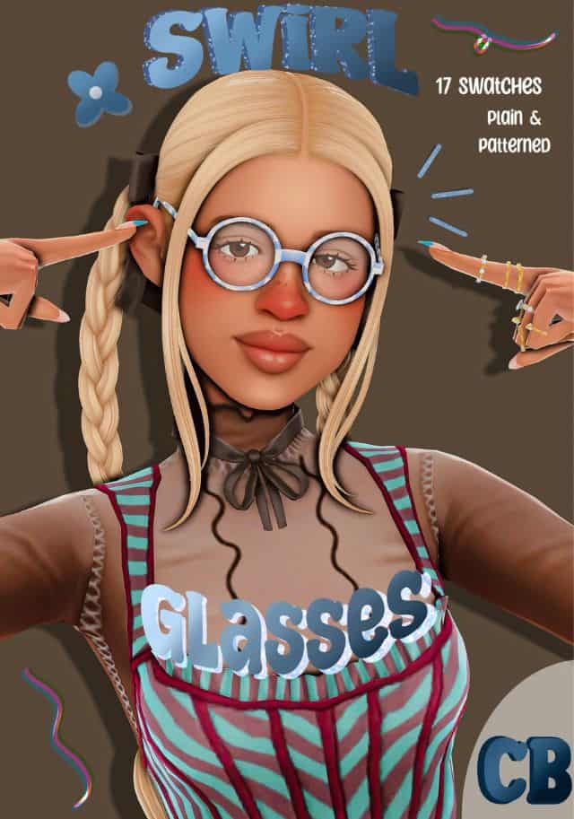 blond female sim wearing round glasses