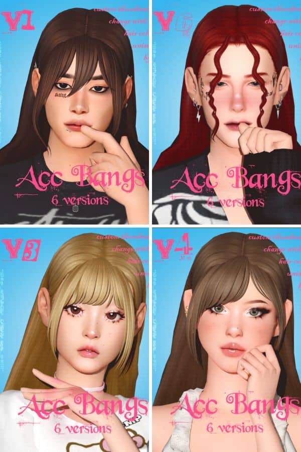 image of four sims with different accessory bangs
