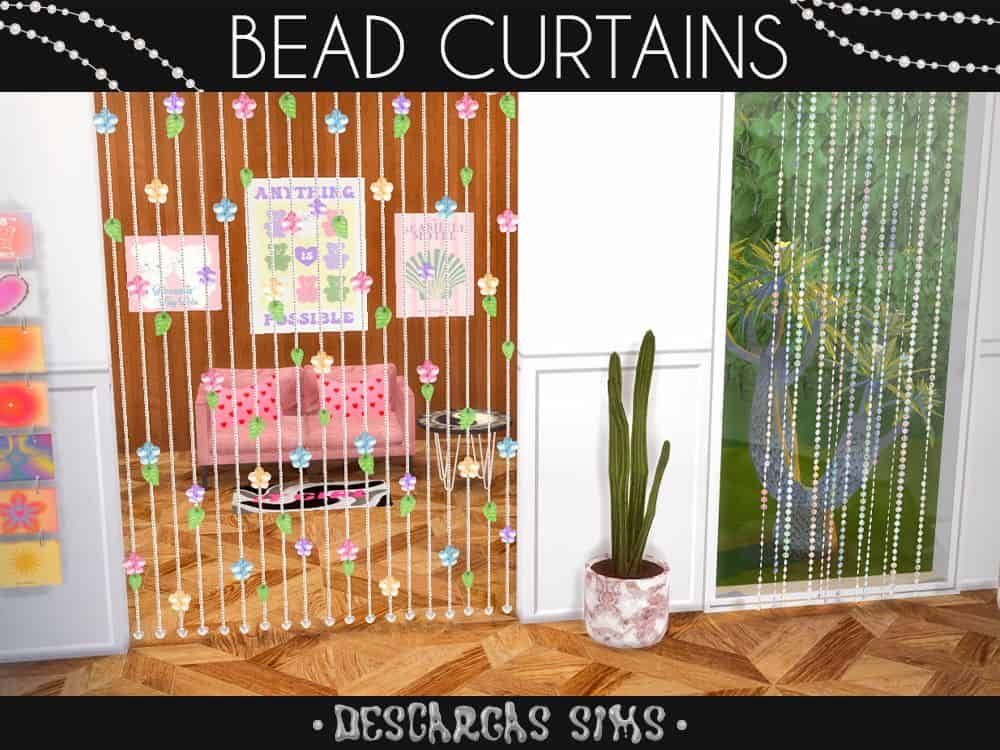 two different styles of bead curtains hanging from doorways