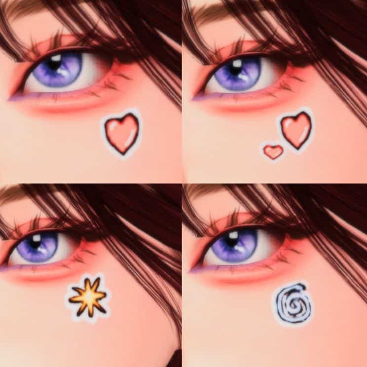 collage of four different face stickers on a sim's face