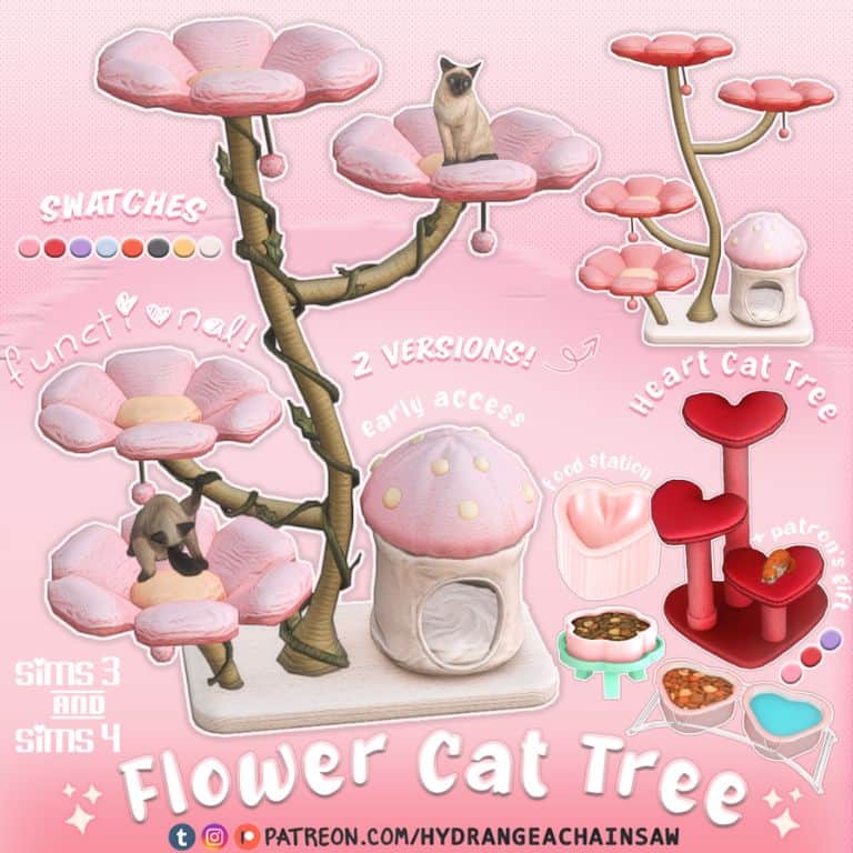 collection of flower and heart shape cat trees