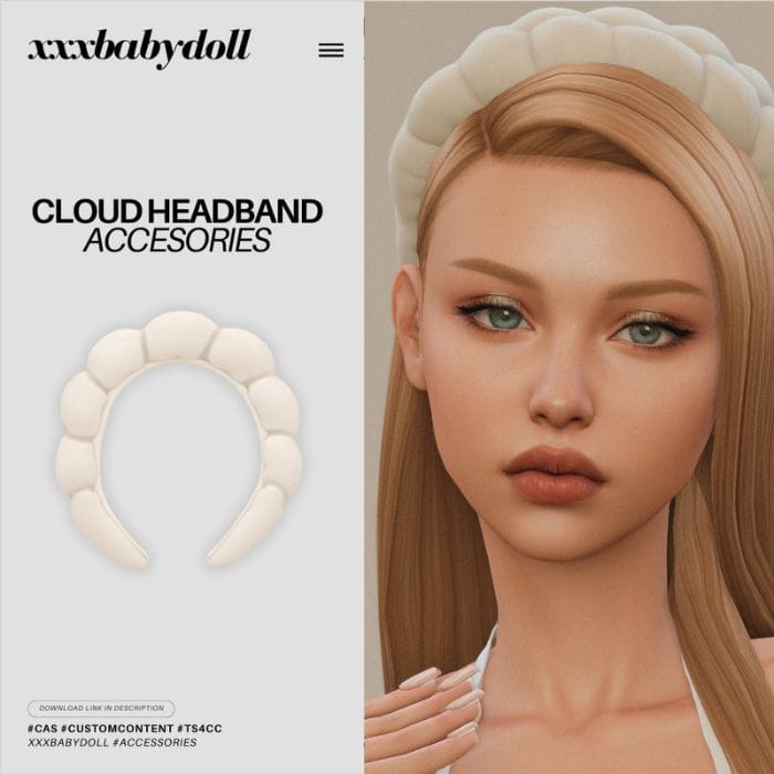 female sim wearing a cloud-inspired headband