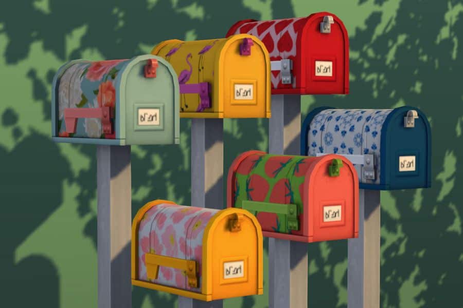 six painted mailboxes