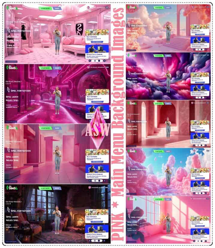 collage of pink-themed main menu backgrounds