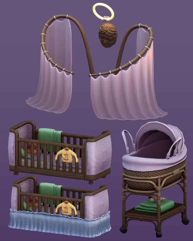 collage of infant cribs, bassinet and canopy