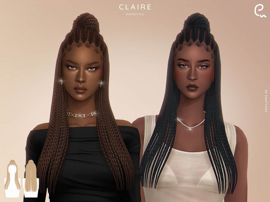 black female sims with braided hair and a top bun