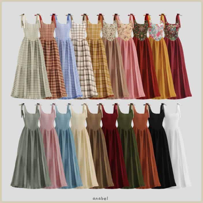 dresses with ribbon ties in multiple color and patterns