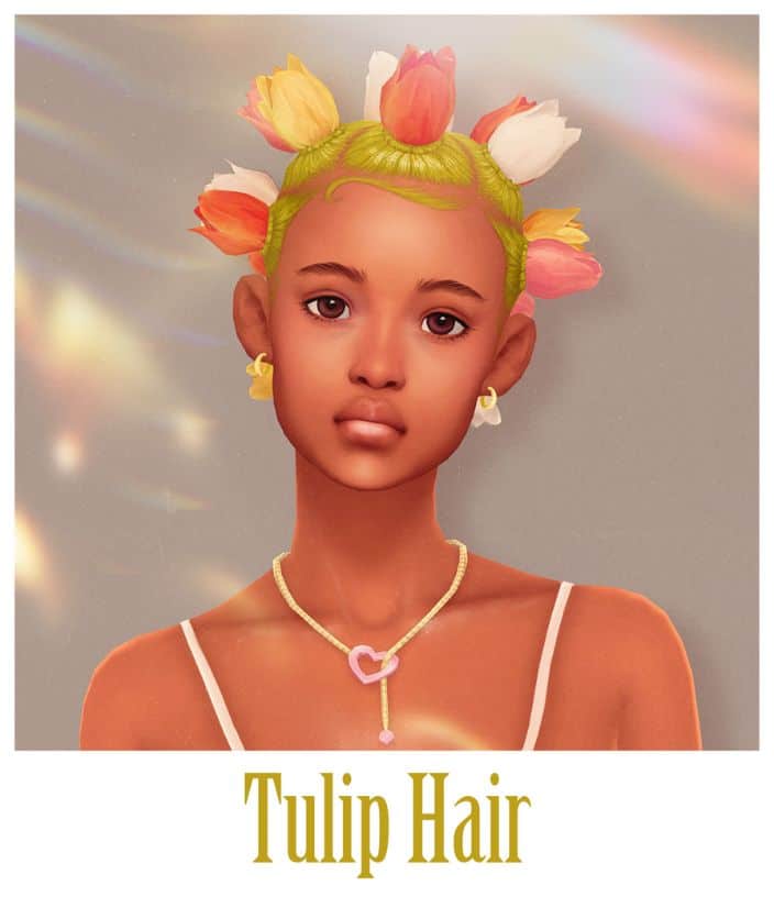 female sim with tulip style hair
