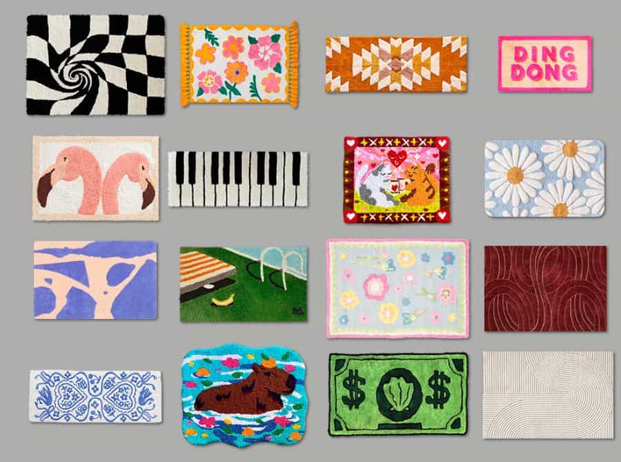 collage of rugs with different designs