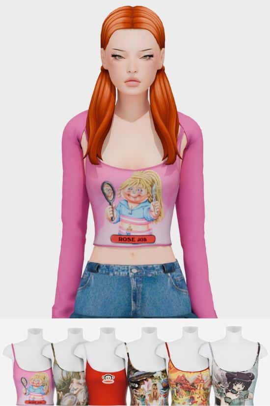 female sim wearing a pink crop top