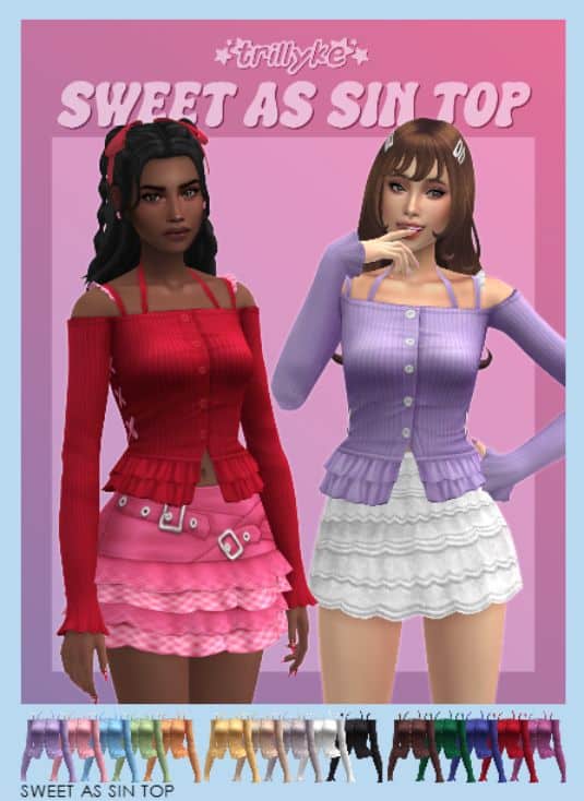 two female sims wearing strappy fitted tops