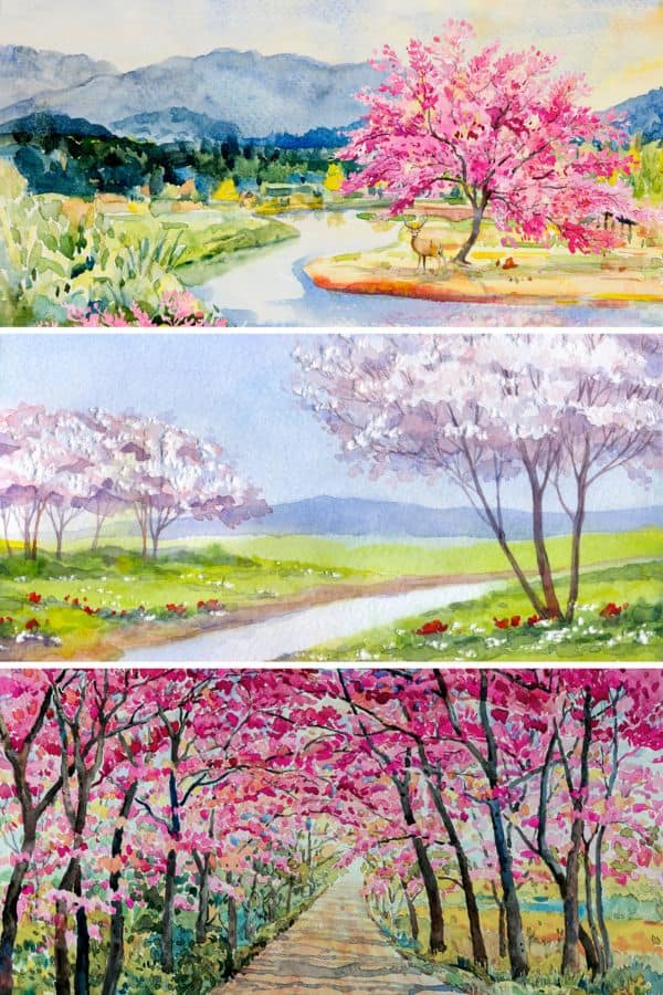 three watercolor landscapes for main menu overrides