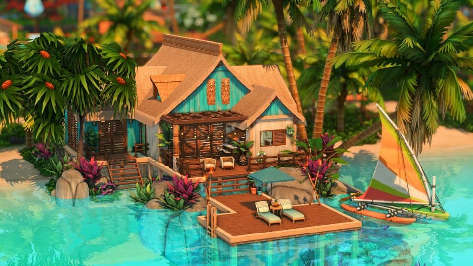 a blue and wooden seaside bungalow