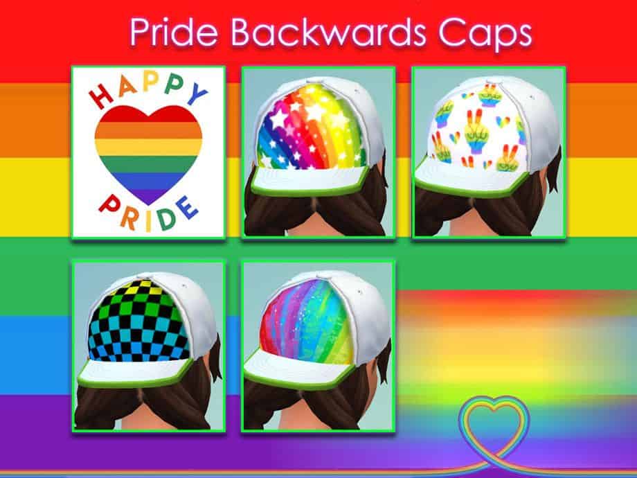 a collage of backywards pride caps