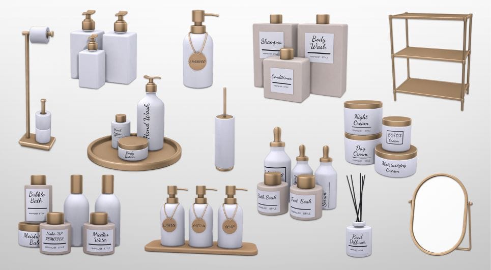collage of modern bathroom clutter pieces