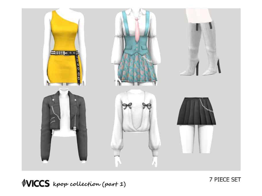 collage of mixed Kpop clothing and boots