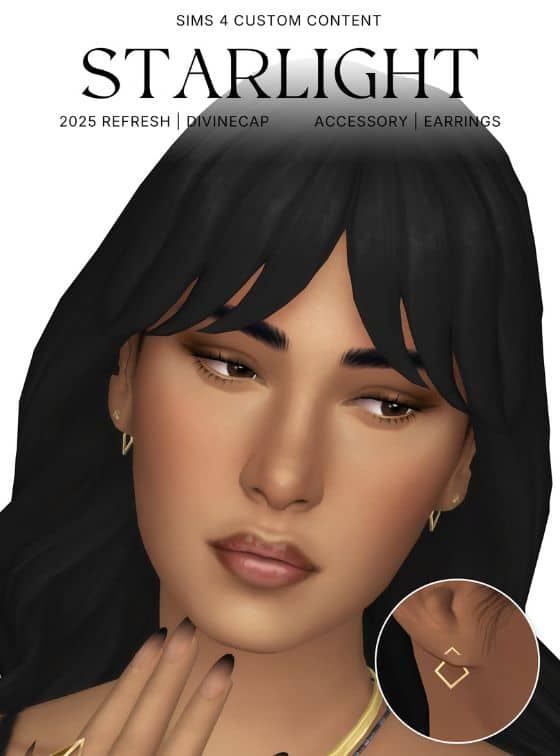 female sim wearing simple gold earrings