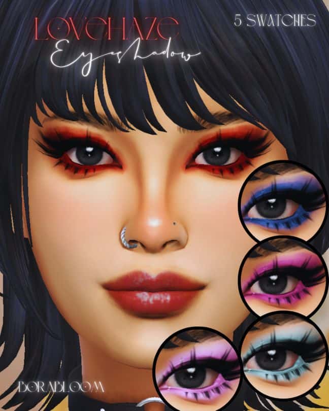 female sims with deep red eyeshadow