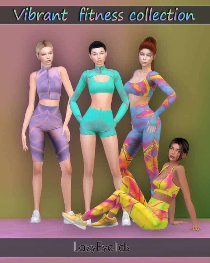 female sims dressed in vibrant fitness clothing