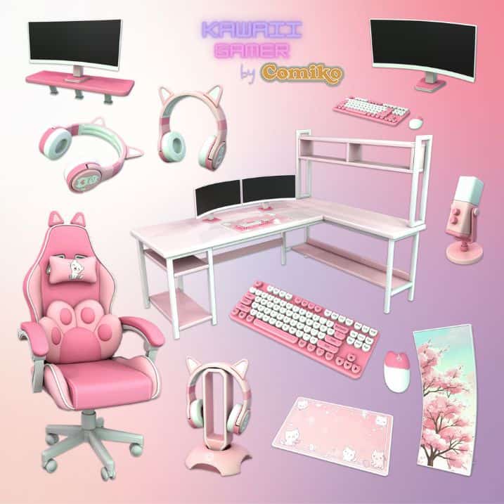 collage of kawaii gaming room cc