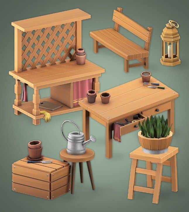 collage of decorative and functional garden objects