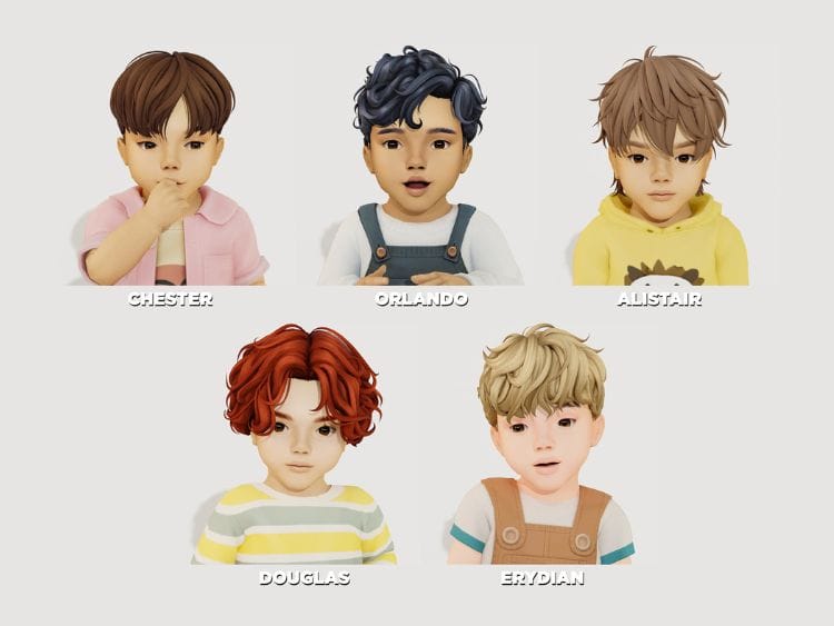 five infant sims with short hairstyles