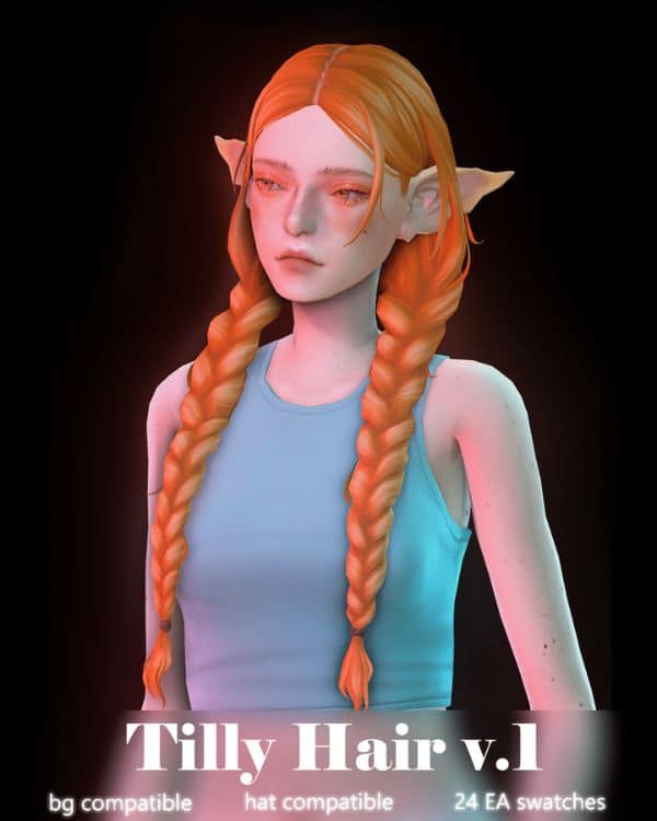 redhead female elf sim with two braids