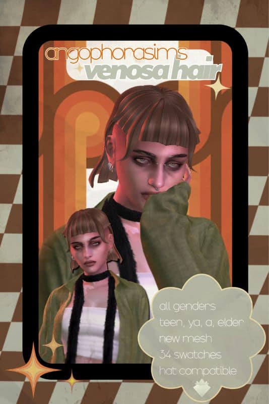 female sim with a short hairstyle with a shaved undercut