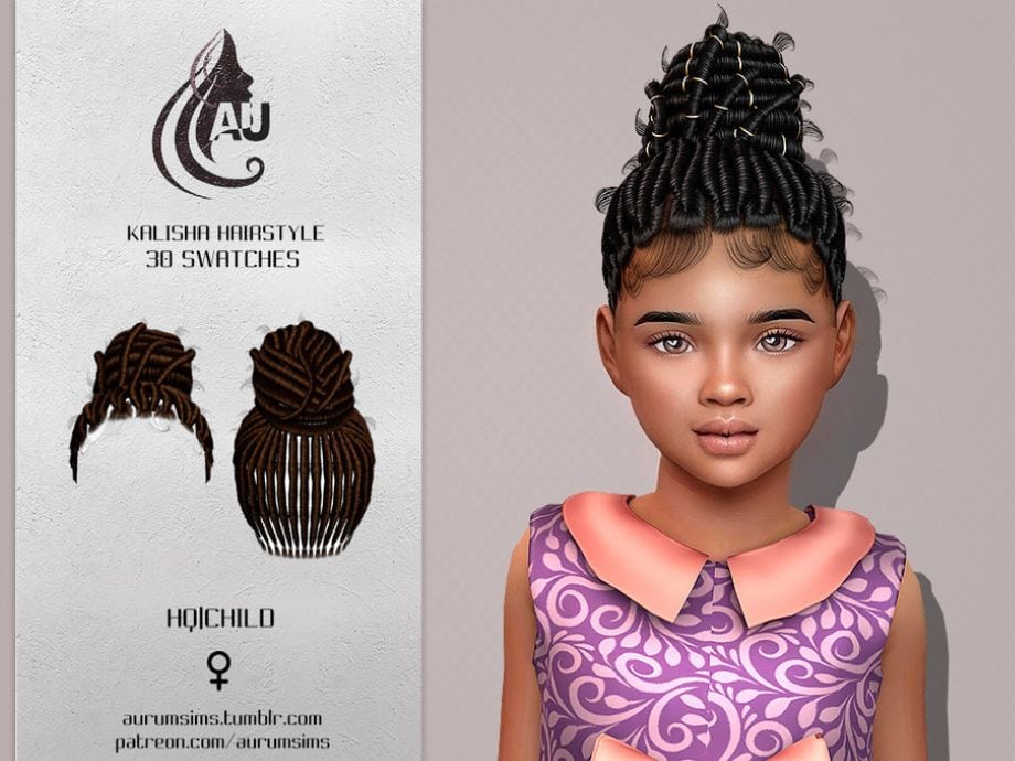 black female sim kid with a updo locs in a bun
