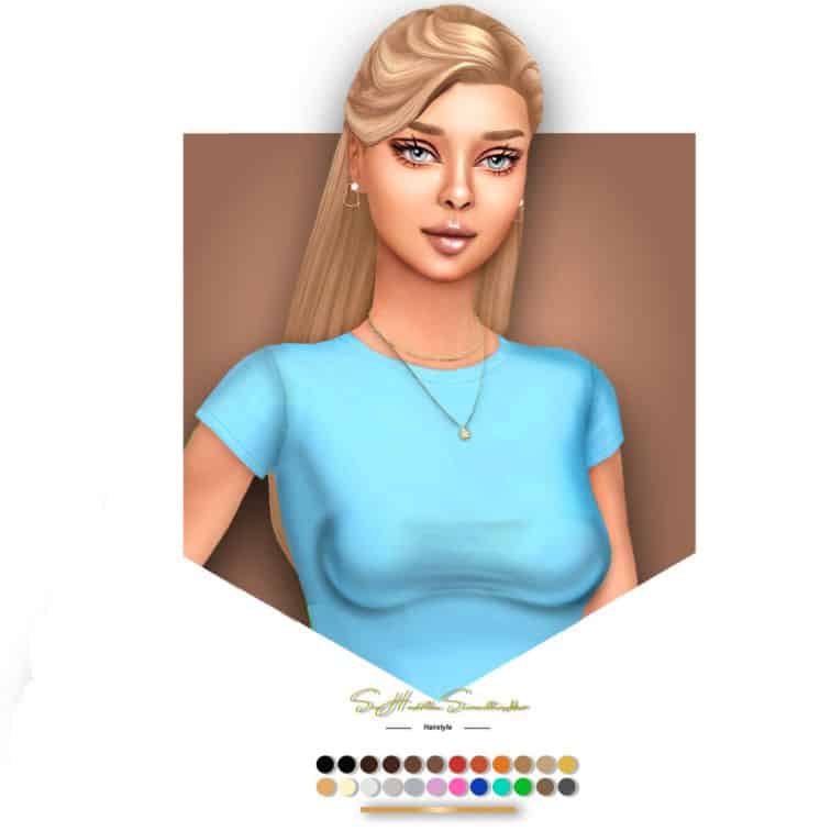 female sim with long blond hair with combed back strands