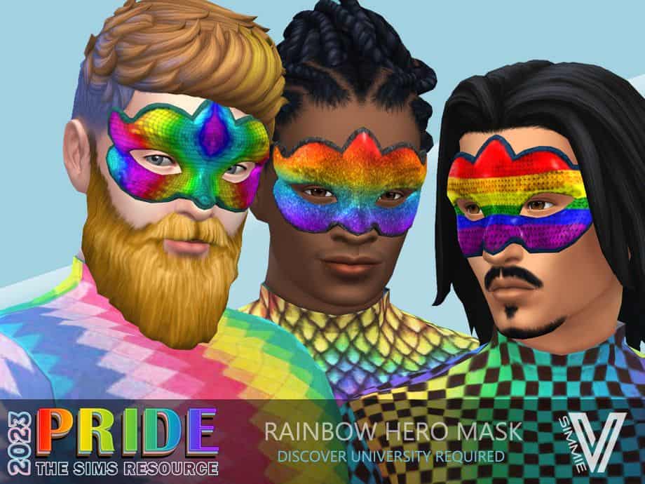 sims wearing rainbow hero masks