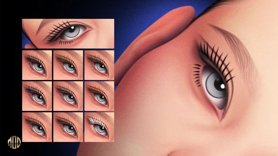 close up of a sim with straight 2D lashes