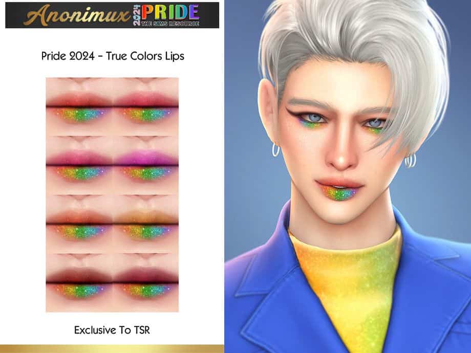 sim with rainbow glitter lips
