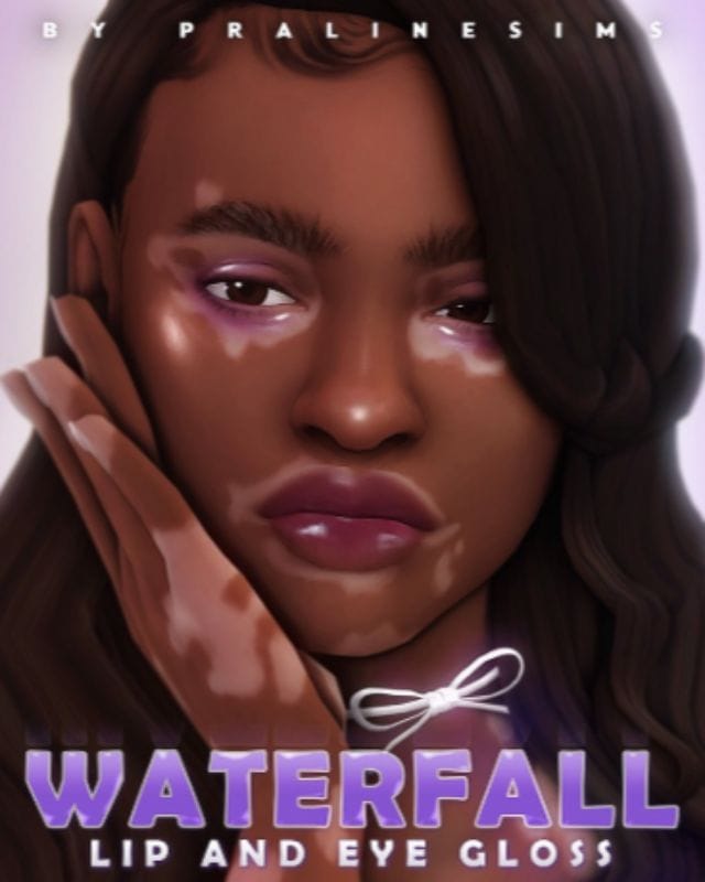 black female sim with vitiligo, glossy lips and eyes
