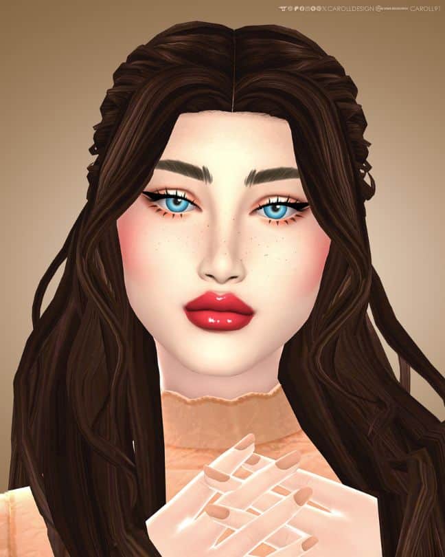 female sims with blue eyes, eyeshadow and freckles
